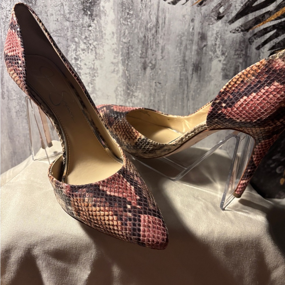 Jessica Simpson Pink and Brown Snakeskin Heels